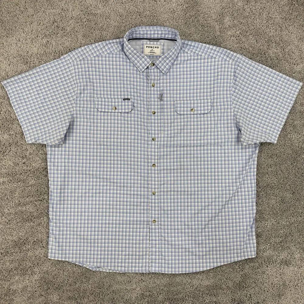 Poncho The Ono Shirt Men's 3XL Blue White Plaid Regular Fit Fishing Outdoors